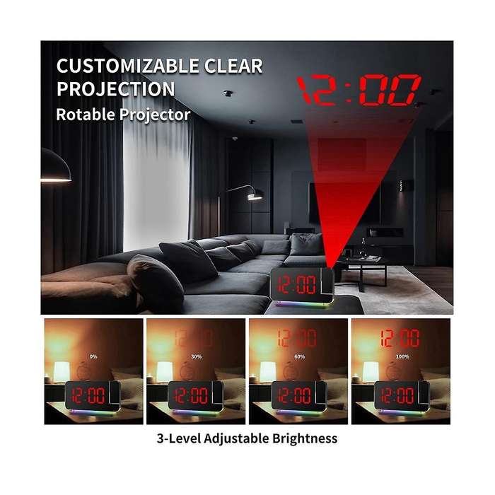 Digital Alarm Clock Desk Dimmable Electronic Clock Rgb Colorful Projection Alarm Clock Usb Electroni