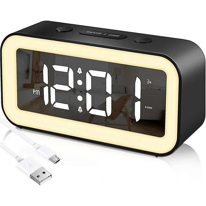 Digital Alarm Clock, Adjustable Brightness Mirror Electronic Led Clock,12/24hr Alarm Clocks for Bed