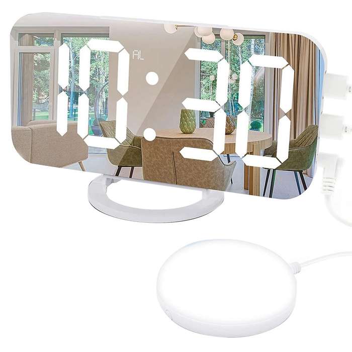 Digital Alarm Clock,Vibration Alarm Clock,with 2 USB Charging Ports,7-Inch LED Mirror Electronic Ala