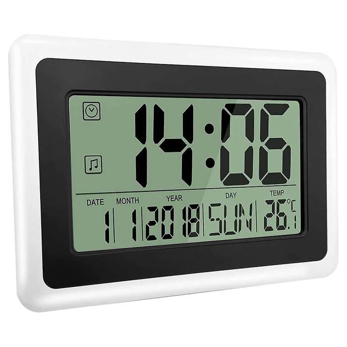 Digital Clock with Calendar & Temperature, Lcd Screen with Extra Digits, Easy to Read and Set