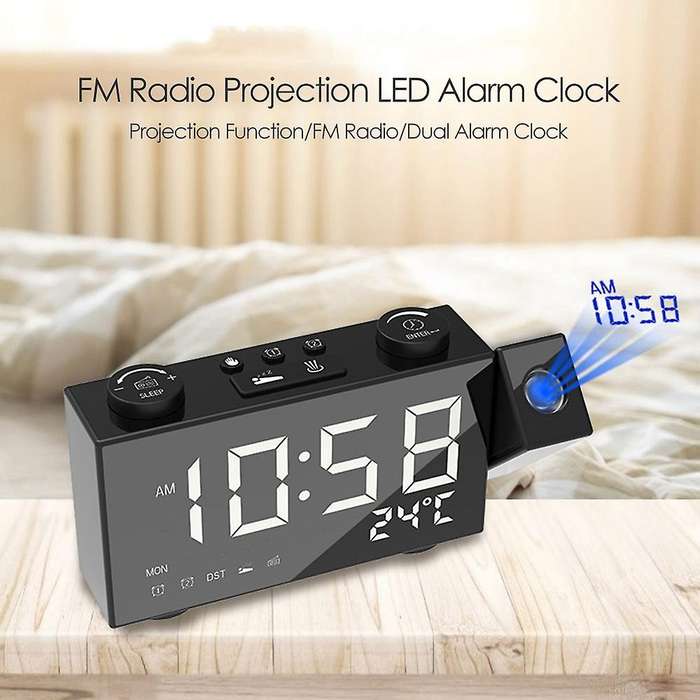 Digital FM Projection Radio Alarm Clock USB Power Supplies LED Thermometer Clock