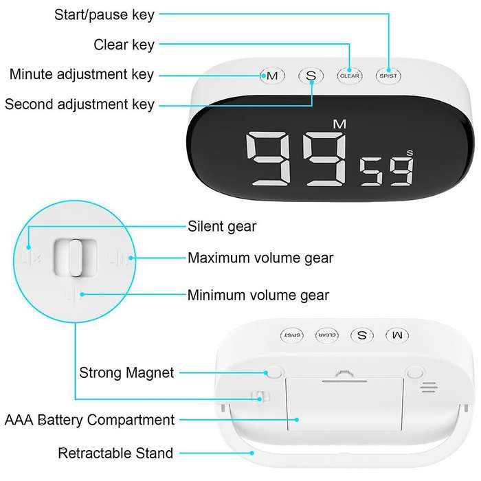 Digital Kitchen Timer,Digital Timer Egg Timer,Digital Kitchen Timer,Stopwatch, Alarm Clock,for Learn