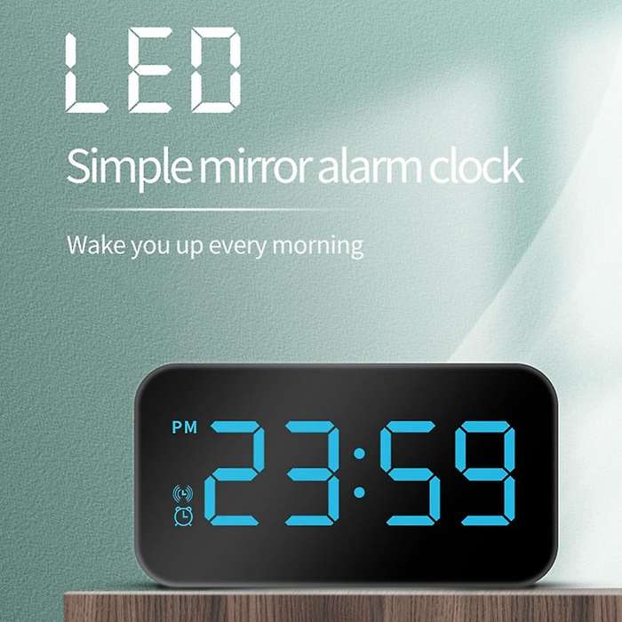 Digital LED Mirrow Alarm Clocks Voice Control for Bedroom Snooze Function Desk Table Clock Home Dec
