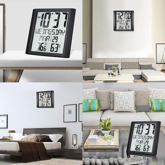 Digital Wall Clock with Temperature & Humidity 8.6 inch Display Time/Date/Week Alarm Clock for Home