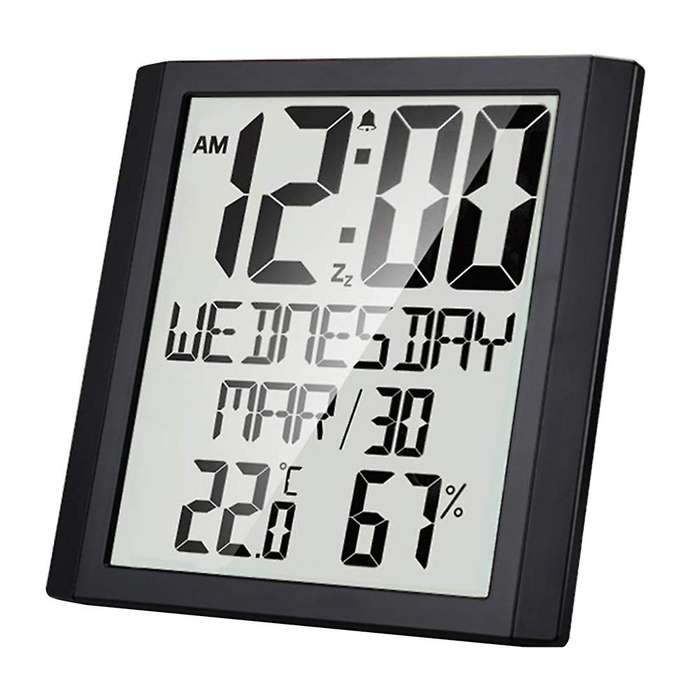 Digital Wall Clock with Temperature & Humidity 8.6 inch Display Time/Date/Week Alarm Clock for Home