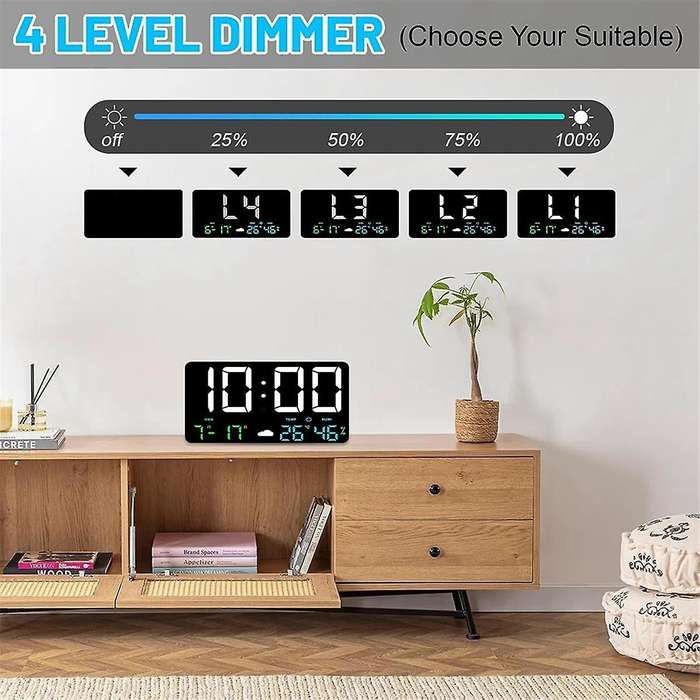 Digital Wall Clock Display, 11.5inch Usb Led Digital Wall Clocks Alarm Clock for Bedrooms with Weath