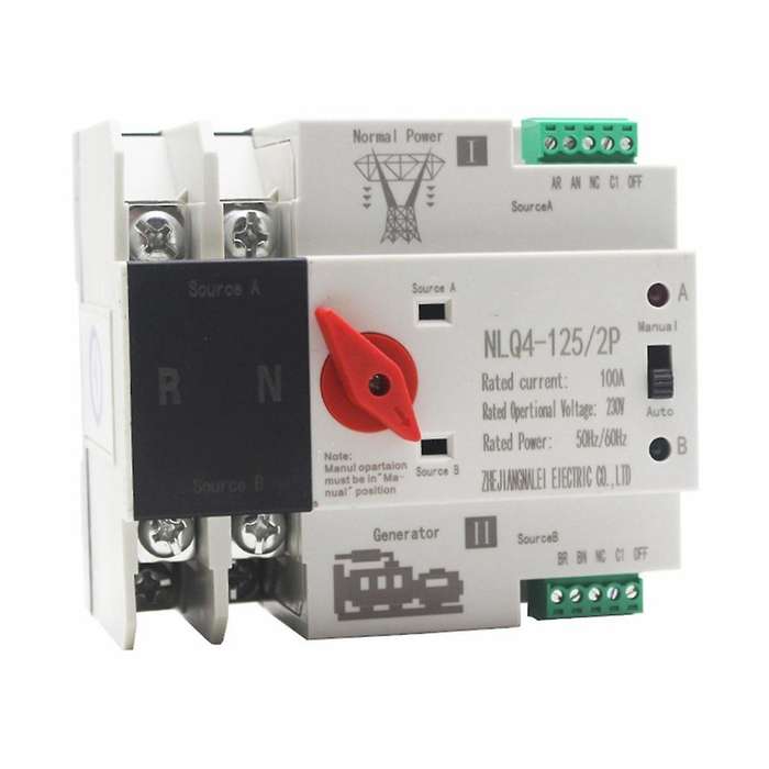 Din Rail 2P ATS Dual Power Automatic Transfer Switch Selector Switches Uninterruptible Millisecond P