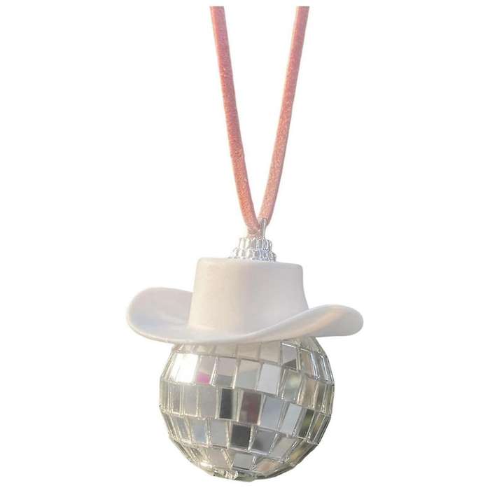 Disco Ball Cow Boy Hat Car Accessories,Car Interior Accessories,Car Hanging Ornament Accessories-Whi