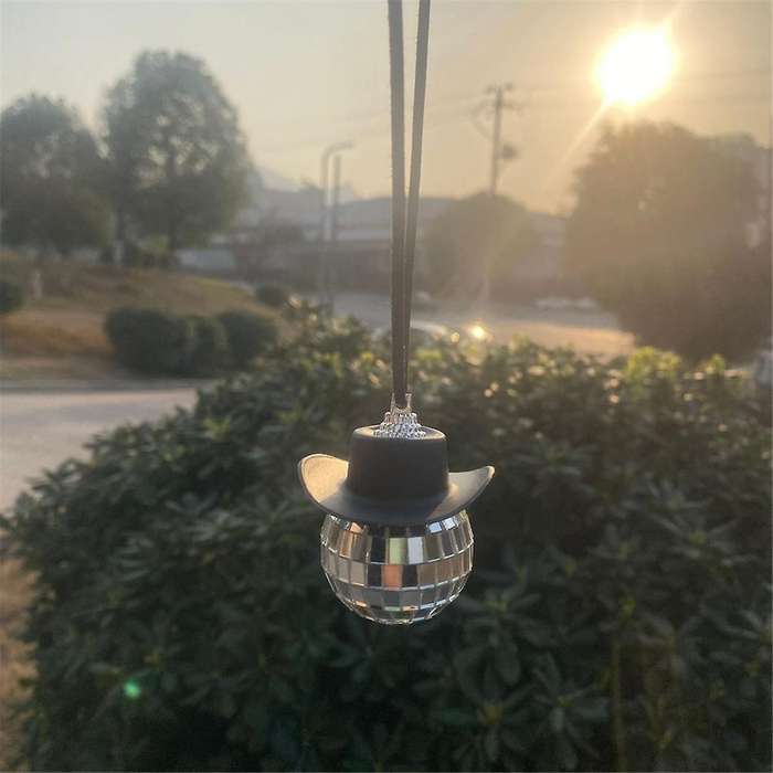 Disco Ball Cow Boy Hat Car Accessories,Car Interior Accessories,Car Hanging Ornament Accessories-Whi