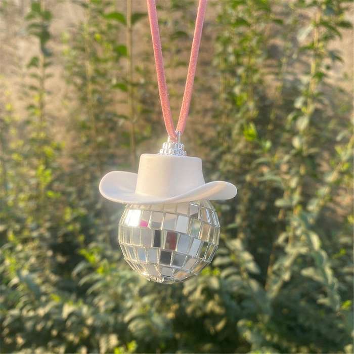 Disco Ball Cow Boy Hat Car Accessories,Car Interior Accessories,Car Hanging Ornament Accessories-Whi