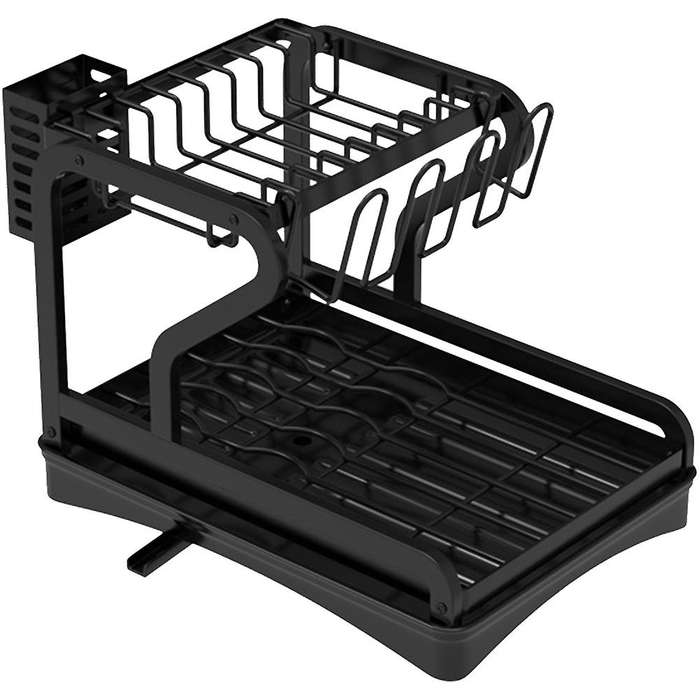 Dish Drying Rack for Kitchen Counter, 2-Tier Drainboard Set with Double-Layer Bowl Rack, Cup Rack