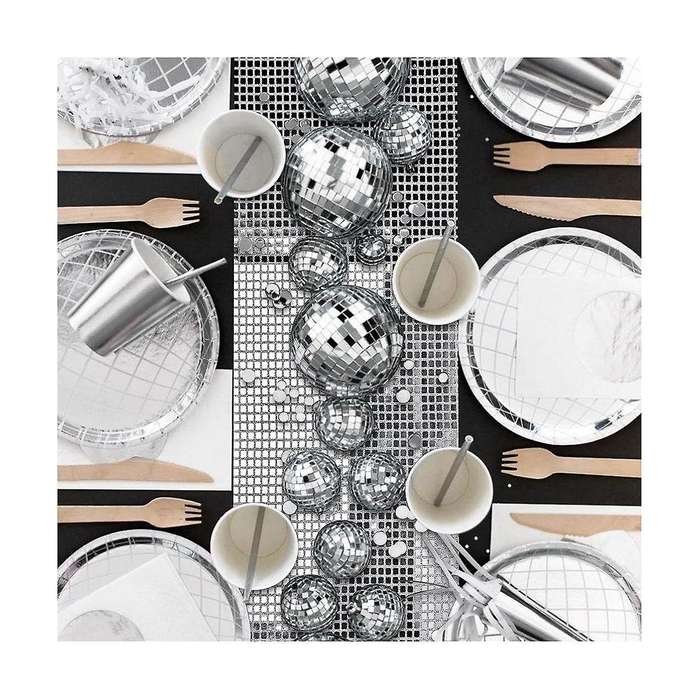 Disco Party Table Runner Mirror Silver Foil Table Runner Glitter Metallic Table Cover for Disco Danc