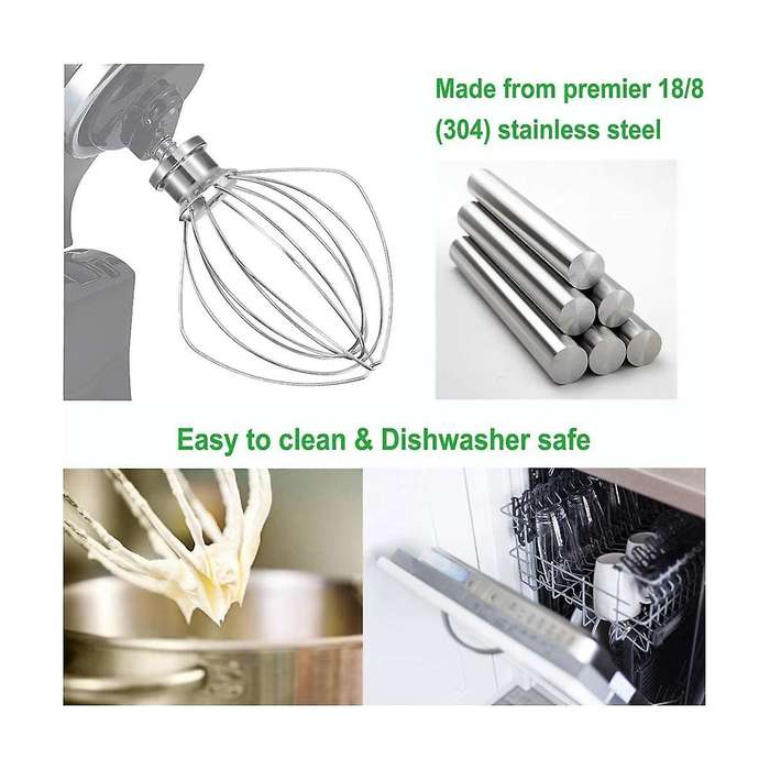 Dishwasher Safe Wire Whip Attachment 6 Wire Whisk Upgrade Real Stainless Steel Fits Tilt-head Stand