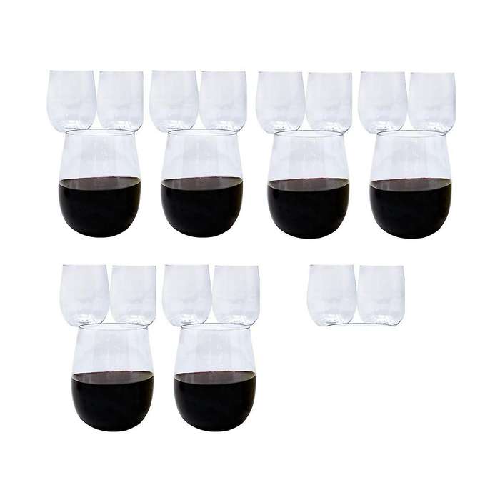 Disposable Wine Glasses, Stemless Plastic Wine Glasses for Parties Wine Cups, Plastic Champagne Gla