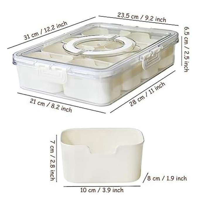 Divided Serving Tray with Lid and Handle Snackle Box Charcuterie Container Portable Snack Platter Or