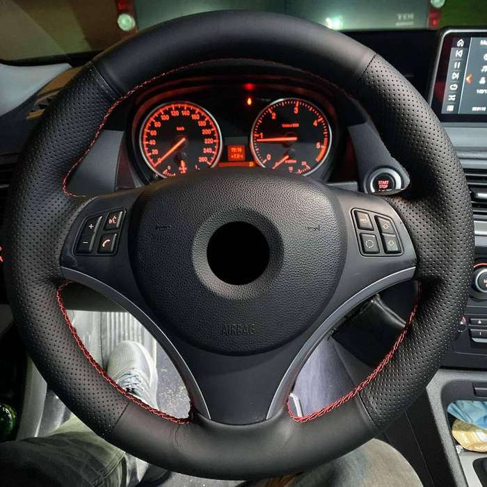 DIY Hand-Stitched Car Steering Wheel Cover Artificial Leather Breathable for E90 320I 325I 330I 335I