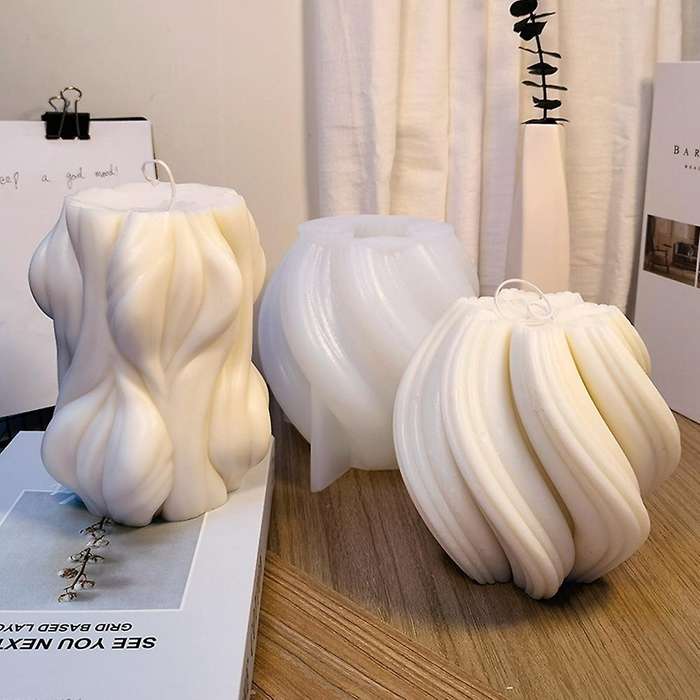 DIY Irregular Geometric Wave Twirl Candle Taper Abstract Art Decor Wavy Stripe Pillar Candles Silico