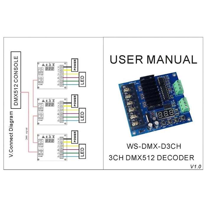 DMX512 WS-DMX-D3CH Decoder DC5-24V RGB LED Controller Dimmer Drive for LED Strip Lights Lamp Constan