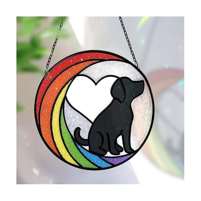 Dog Memorial Gifts Stained Glass Window Hanging Rainbow Bridge Sun Catcher for Dog Lovers Pet Prese
