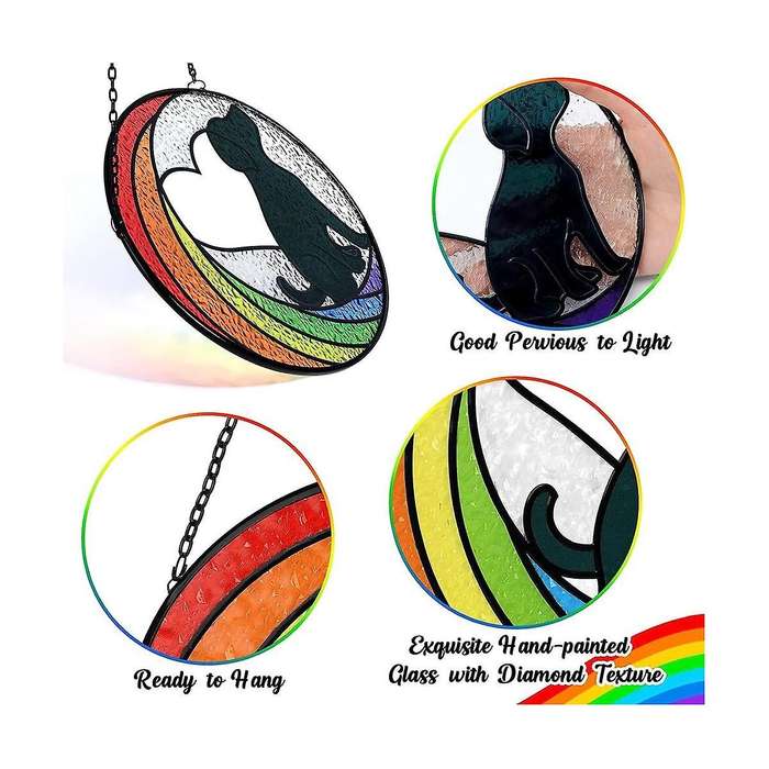 Dog Memorial Gifts Stained Glass Window Hanging Rainbow Bridge Sun Catcher for Dog Lovers Pet Prese