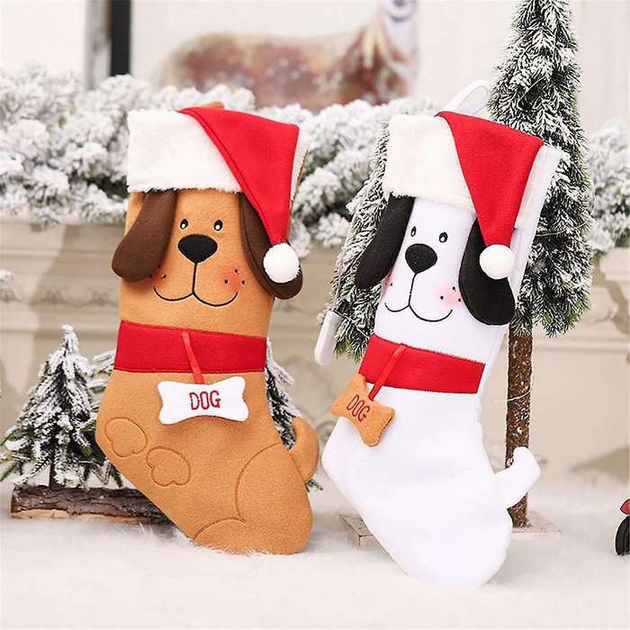 Dog and Puppies Style Christmas Stocking , Dog Theme Xmas Gift Decor Xmas Hanging Stocking Decoratio