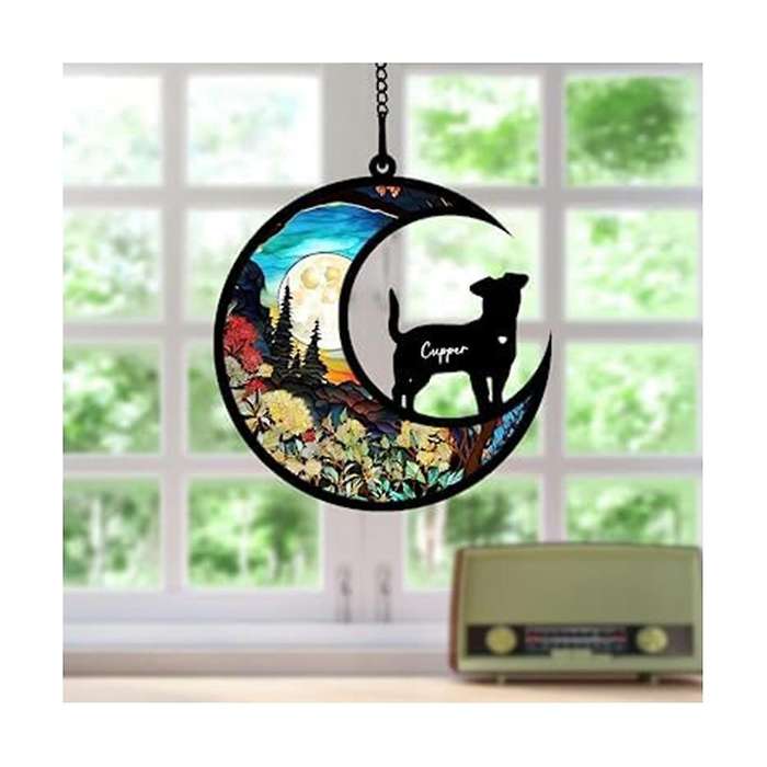 Dog Memorial Suncatcher, Personalized with Name Date Dog Breeds Suncatcher, Pet Loss Suncatcher, Sta