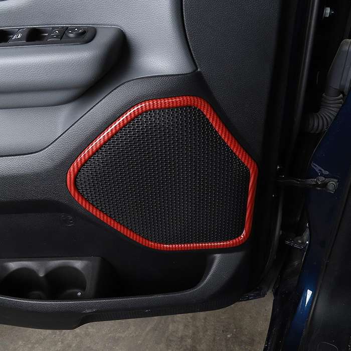 Door Speaker Trim Cover Decor Frame ABS Interior Accessories for Ram 1500 2018-2021 (Red Carbon Fibe