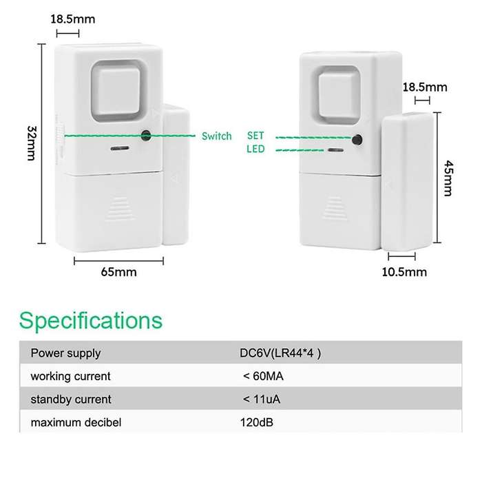 Door Window Alarms, Adjustable Volume, Chime/Alarm, Door Window Alarm Sensor for Home Security, Kids