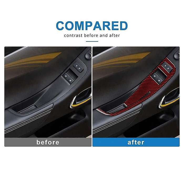 Door Window Control Switch Panel Sticker Trim Decal for 2013-2015 Accessories, Black+Red Carbon Fibe