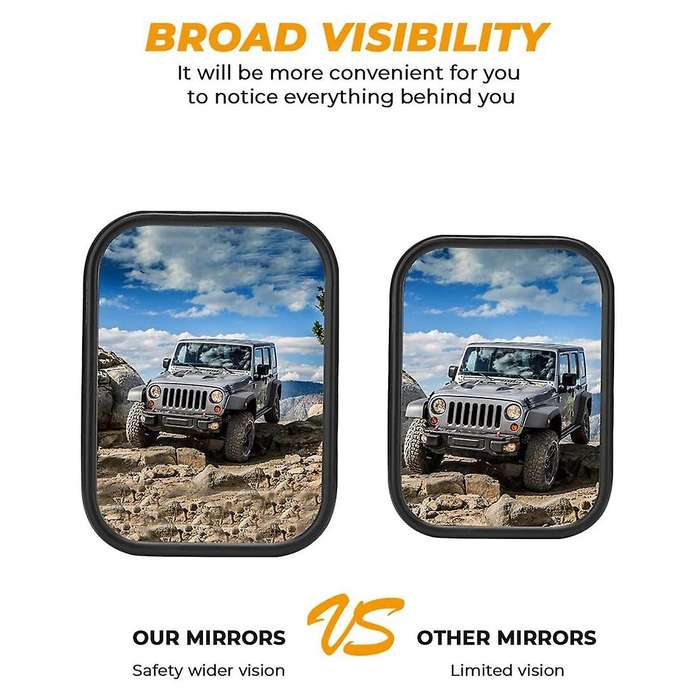 Doors Off Mirrors for Wrangler CJ YJ TJ JK JL & Unlimited, Wider Rearview Mirrors Square Door Side H