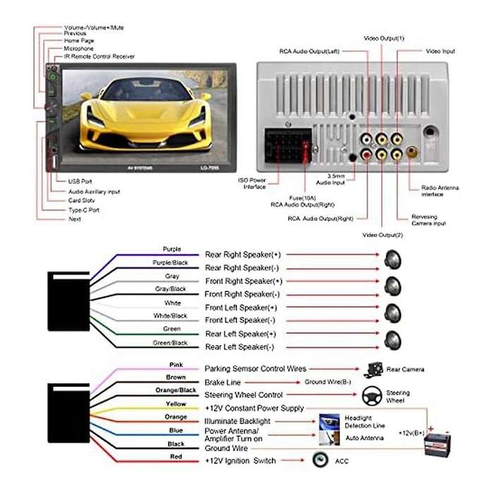Double Din Car Audio, 7-inch Car Audio, Touch Screen Audio with Reversing Camera, Carplay
