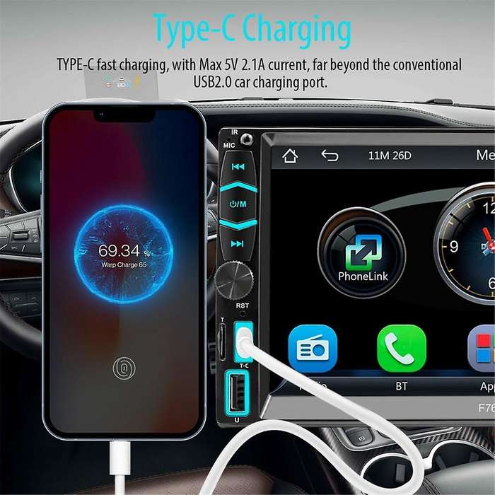 Double Din Car Stereo with CarPlay & Android Auto, 7 Inch Touchscreen FM/AM Radio, Bluetooth, Mirro