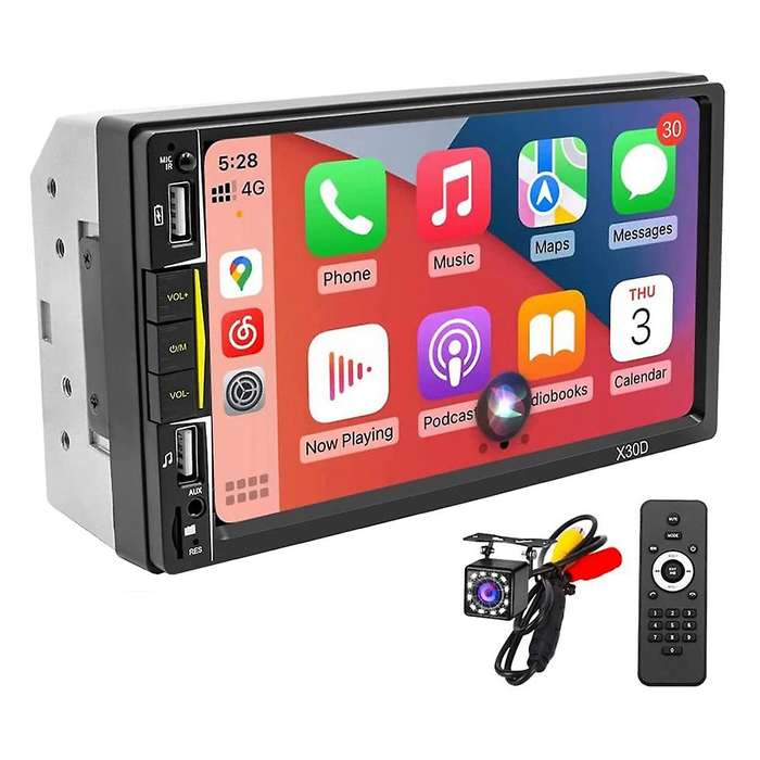 Double Din Car Stereo with CarPlay, 7inch Touchscreen Radio Bluetooth and Backup Camera Phone Mirror