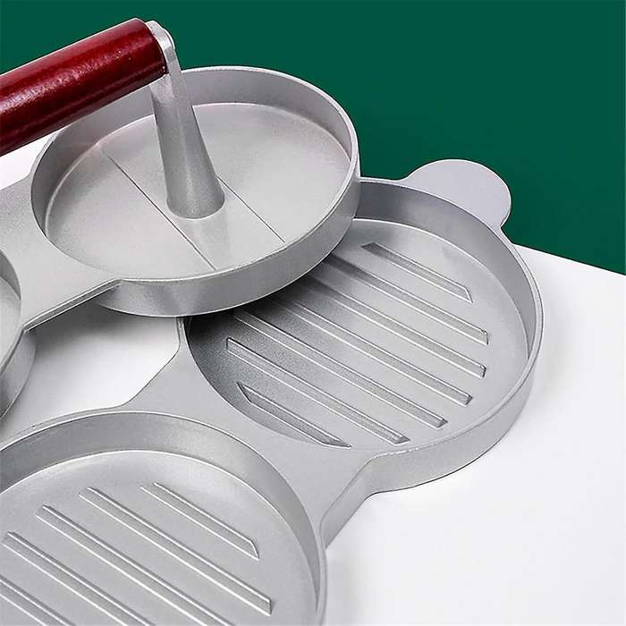 Double Hamburger Press, Aluminium Alloy Burger Patty Maker with Wooden Handle, Meat Press, Round Ha