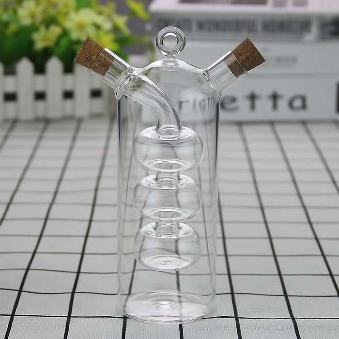 Double Layer Sauce Oil Bottle 2 in 1 Vinegar Glass Bottle Condiment Seasoning Sealed Bottles Jars