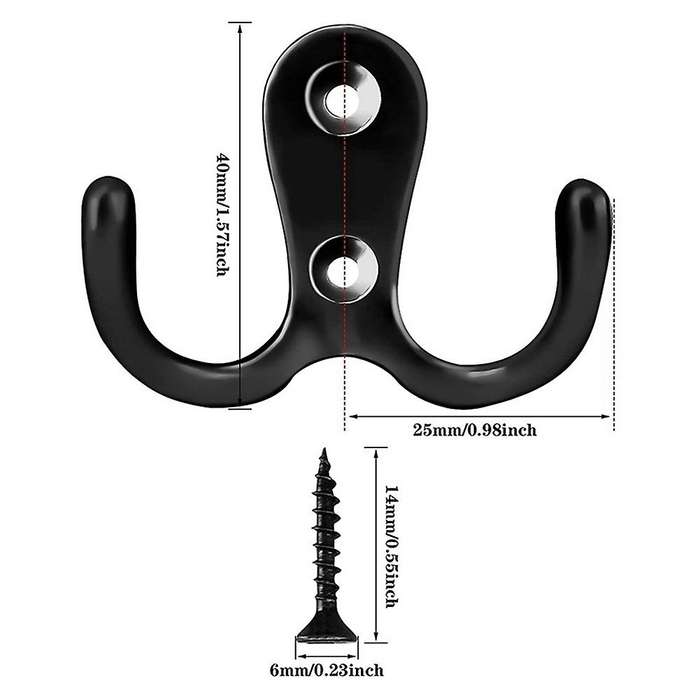 Double Prong Robe Hook with Screws, Dual Coat Hooks Wall Mounted Hanging Clothes for Bathroom Bedro