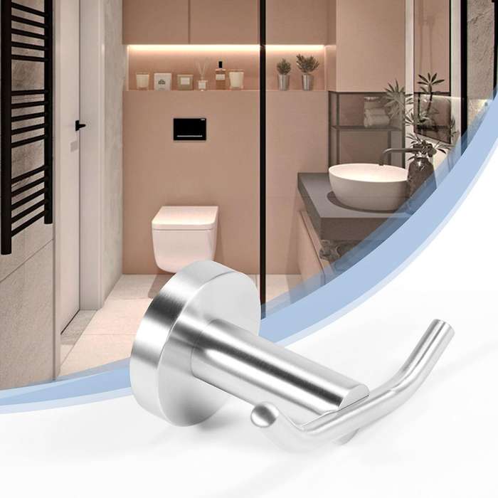 Double Robe Hook, 304 Stainless Steel Hooks Compatible Bathroom Wall Mounted