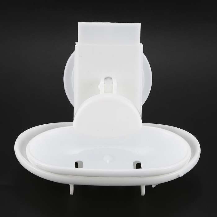 Double Soap Dish Strong Suction Soap Holder Cup Tray Compatible Shower Bathroom (White)