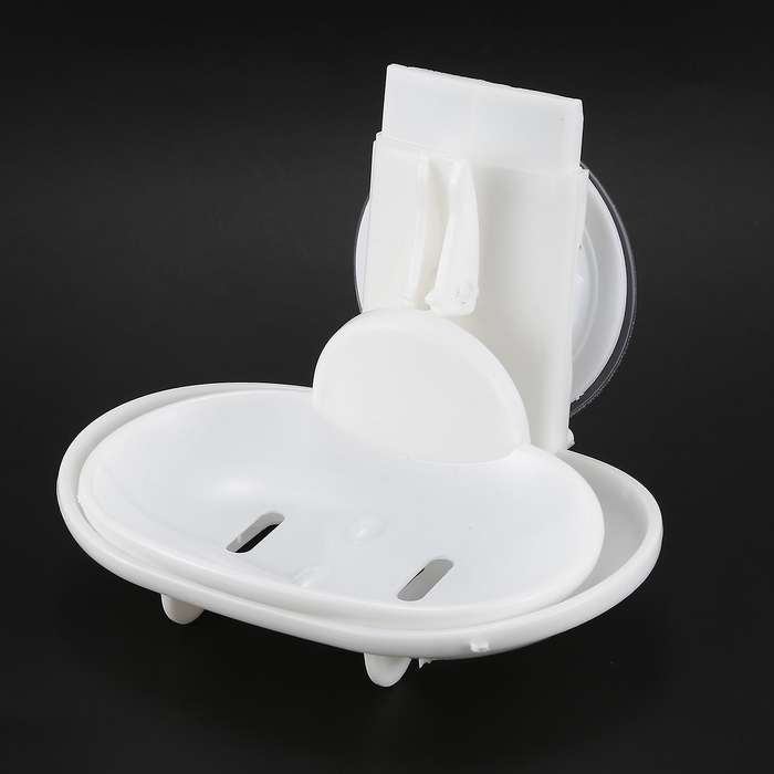 Double Soap Dish Strong Suction Soap Holder Cup Tray Compatible Shower Bathroom (White)