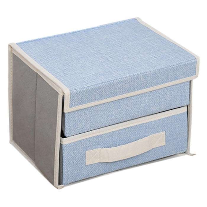 Double-Layer Storage Box Drawer Storage Box Foldable Home Underwear Storage Box (Blue Double Layer O