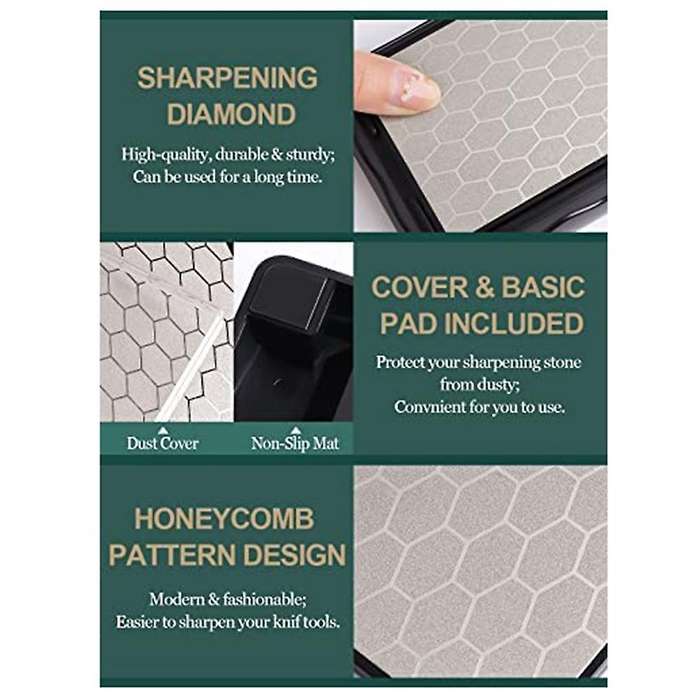 Double-sided Diamond Sharpening Stone,whetstone Surface Plate with Non-slip Base(400/1000 Grit)