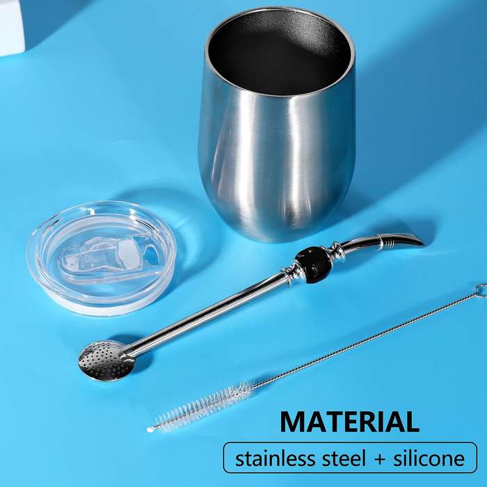 Double-wall Stainless Yerba Gourd Mate Tea Set Water Mate Tea Cup with Lid Head Filter Spoon Straw