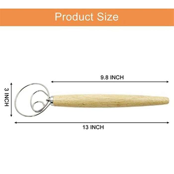 Dough Whisk, 13 Inch Wooden Dutch Whisk for Dough Dough Mixer Hand Tool, Bread Dough Whisk