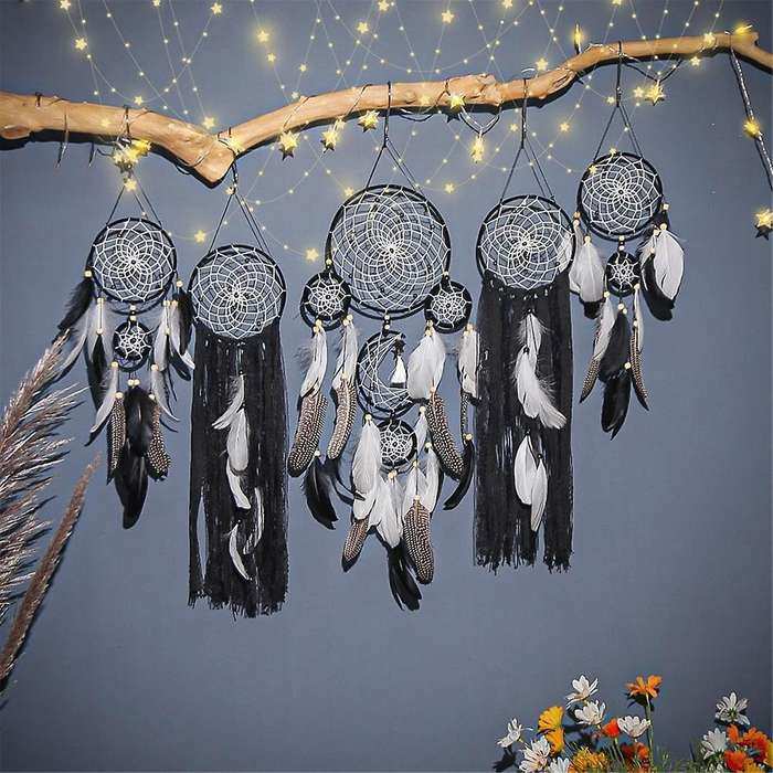 Dream Catcher Set of 5 Boho Wall Hanging Decor Handmade Traditional Feathers Dream Catcher for Bedr