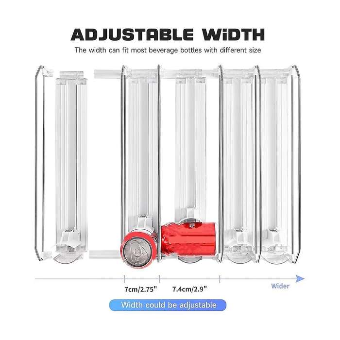 Drink Organizer for Fridge, Self-sliding  Can Dispenser for Refrigerator and Adjustable Width