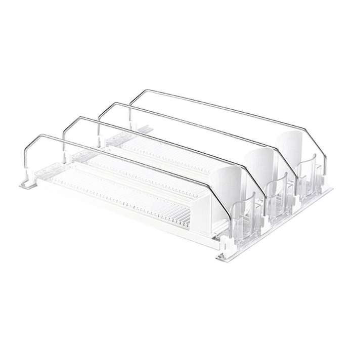 Drink Organizer for Fridge-white Automatic Pusher Glide, Dispenser for Fridge-holds Up to 15 Cans