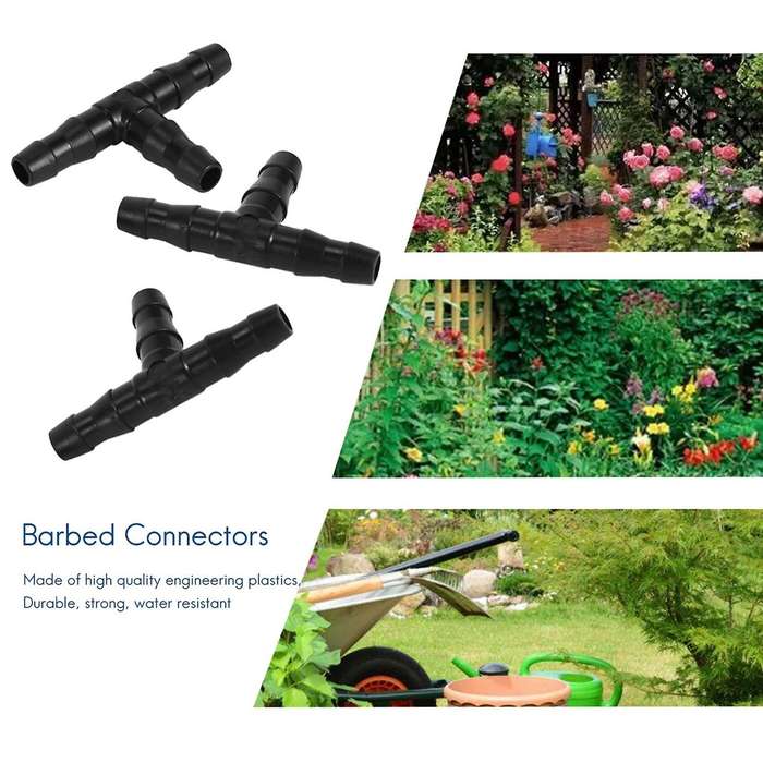 Drip Irrigation Barbed Connectors, Fits 1/4 inch Drip Tubing