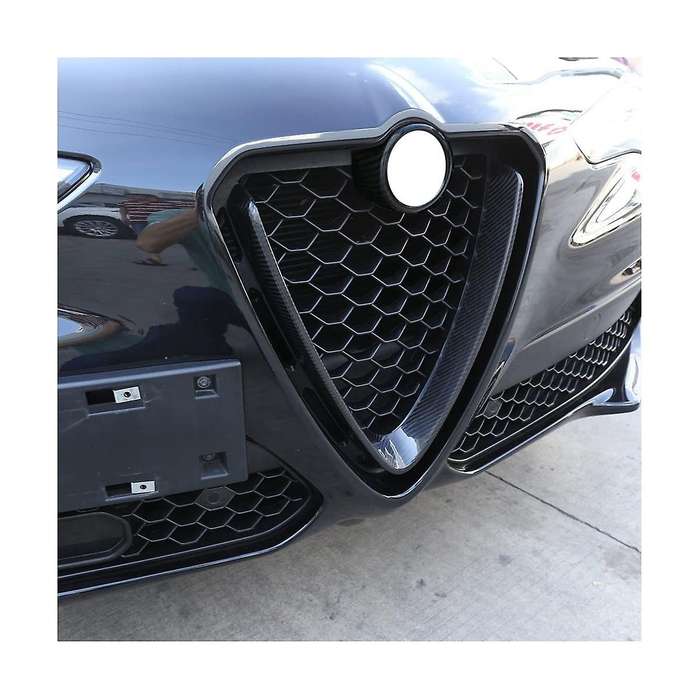 Dry Carbon Fiber Car Front Grill Protective Frame Logo Cover Trim for Stelvio 2017-2020 Accessories