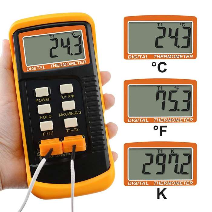 Dual Channels K-Type Thermometer Thermocouples Handheld High Temperature Kelvin Scale Dual Measureme