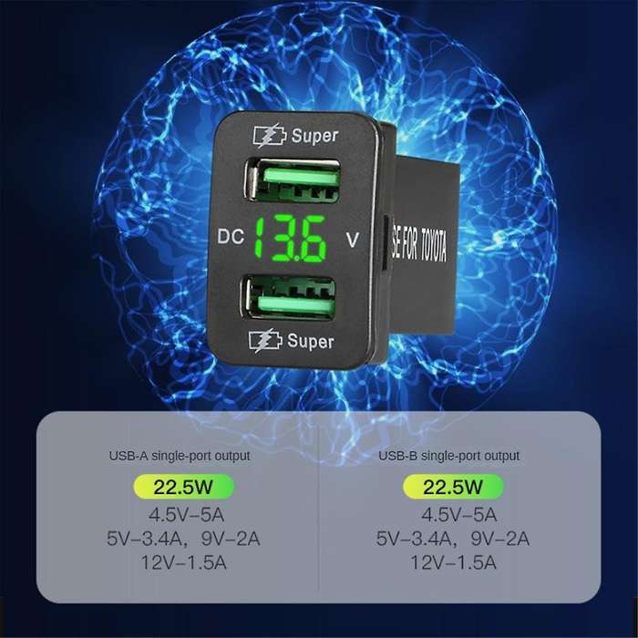 Dual USB Port Fast Charging Connector for Recessed Car Charger Socket 12-24V Automotive Voltmeter Ac